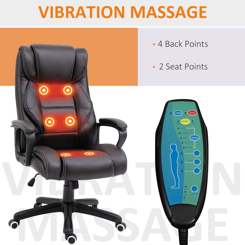 Vinsetto High Back Executive Office Chair 6- Point Vibration Massage Extra Padded Swivel Ergonomic Tilt Desk Seat Brown 6 Points Chair