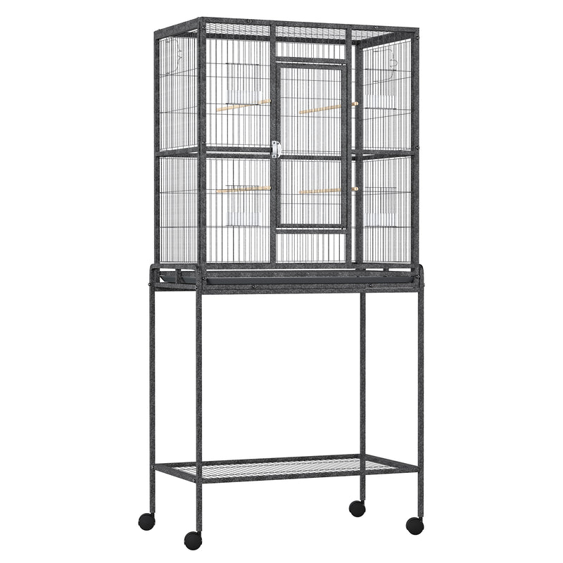 PawHut Rolling Bird Cage w/ Detachable stand Storage Shelf  Wood Perch Food Cup