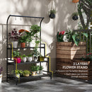 Outsunny 3 Tiered Plant Rack Stand with Hanging Hooks for Indoor Outdoor Use