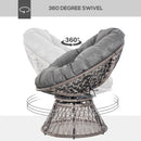 Outsunny 360° Swivel Rattan Papasan Moon Bowl Chair Round Outdoor W/ Padded-Grey