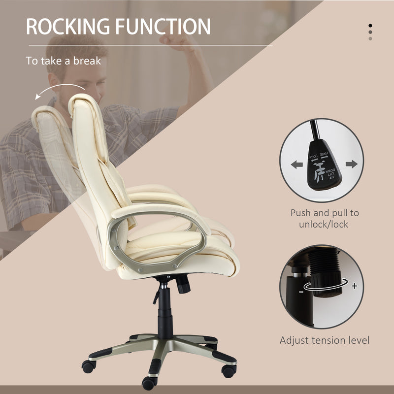 HOMCOM Executive Office Chair Faux Leather Computer Desk Chair w/ Wheel White