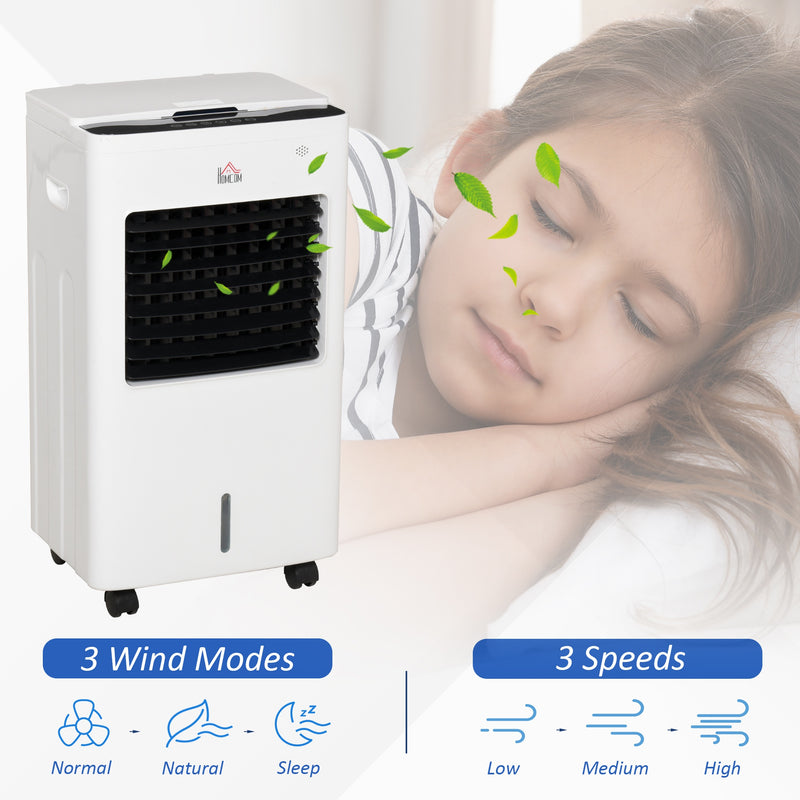 Portable Air Cooler Evaporative Cooler Humidifier with Ice Crystal Box Remote Controller 7.5 Hour Timer 3 Mode 3 Speed Swing and Ice Cooling Function for Bedroom Dorm Office White 9 Settings Fan