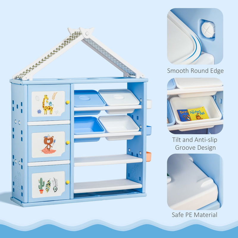 HOMCOM Kids Storage Unit Toy Box Organiser Book Shelf with shelves storage cabinets storage boxes and storage baskets Blue w/