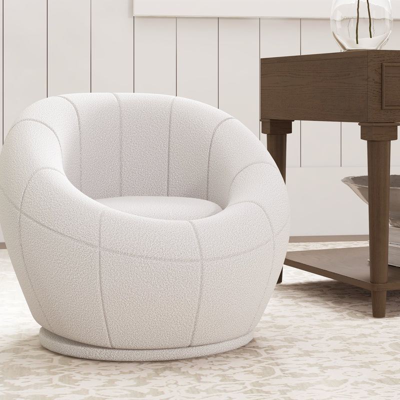 HOMCOM Modern Round Boucle Armchair Accent Chair for Living Room Bedroom White
