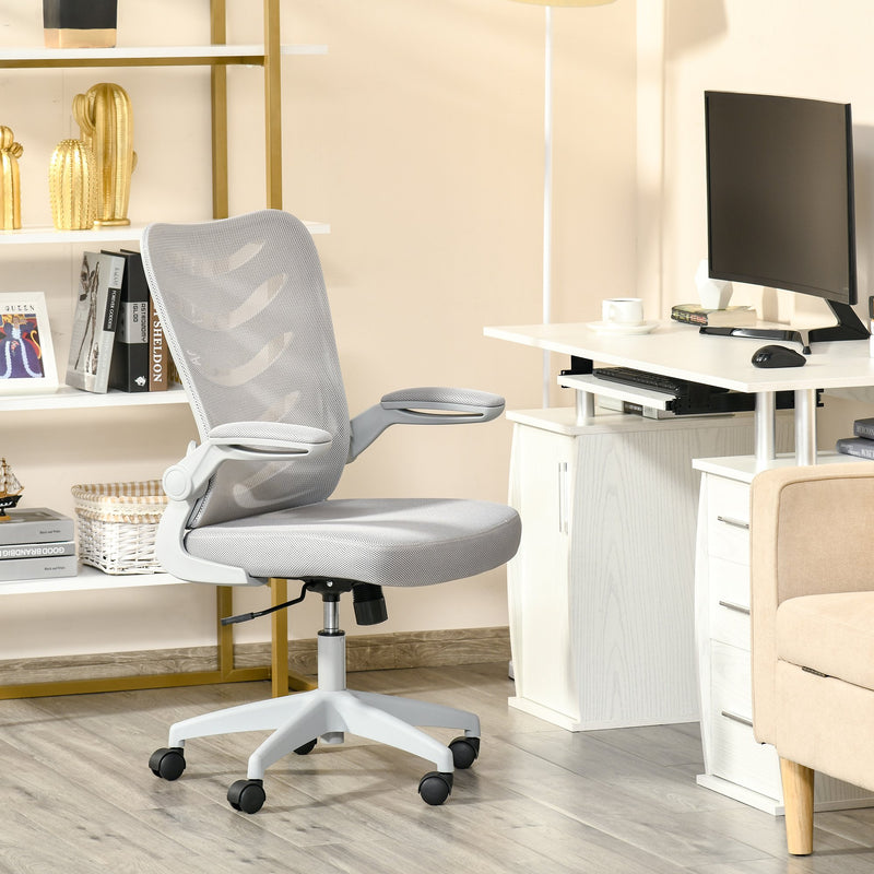 Vinsetto Mesh Office Chair for Home Swivel Task Desk Chair with Lumbar Back Support Flip-Up Arm Adjustable Height Grey Computer w/