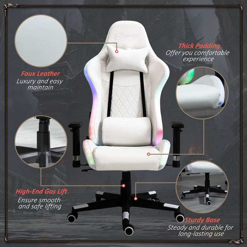 Vinsetto Gaming Chair with RGB LED Light 2D Arm Lumbar Support Swivel