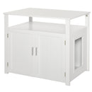 PawHut Wood Cat Litter Box Enclosure Furniture w/ Adjustable Interior Wall White