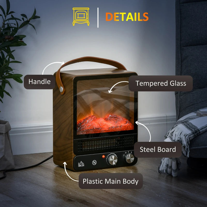 HOMCOM Tabletop Electric Fireplace with Handlle - Dark Walnut