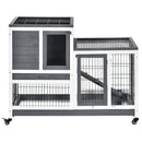 Two Level Rabbit Hutch - Grey & White