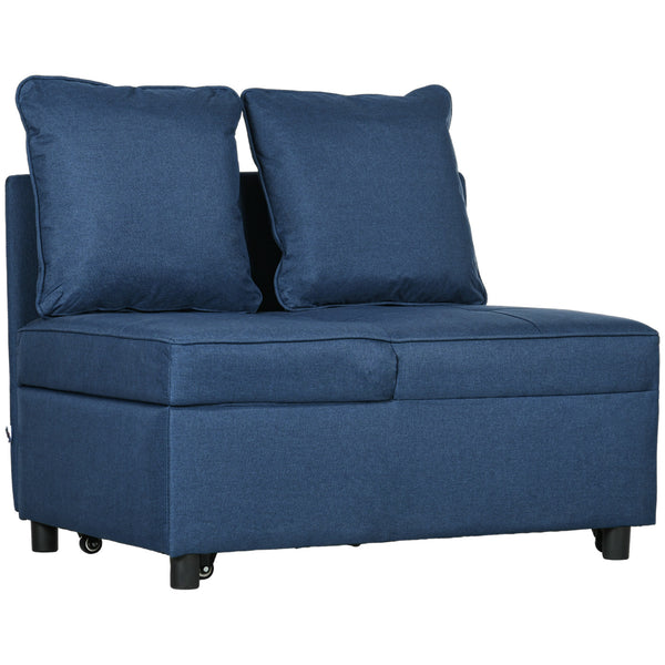 HOMCOM Folding Sleeper Sofa Bed Chair With Pillows, Pocket, Blue