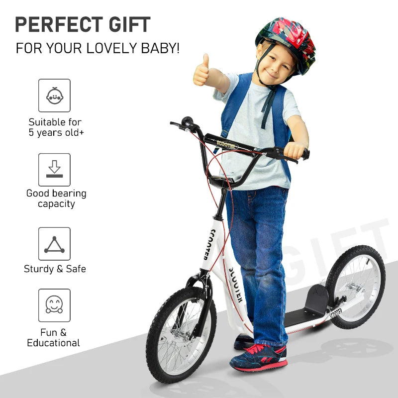 HOMCOM Childrens Scooter with Brakes - White