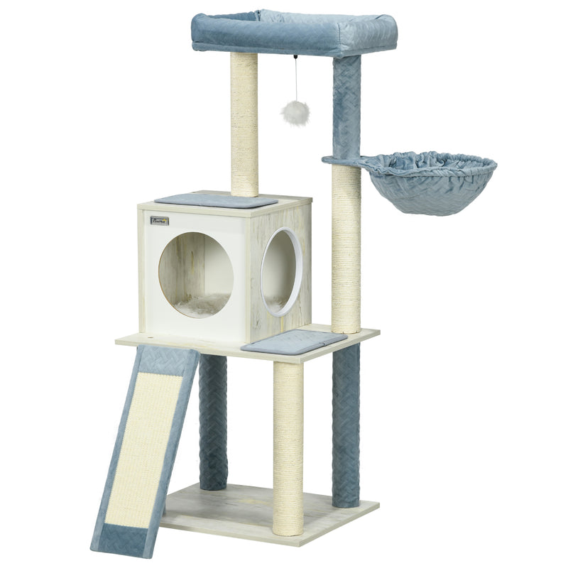 PawHut Wooden Cat Tree for Indoor Cats Cat Tower with Scratching Post,Blue