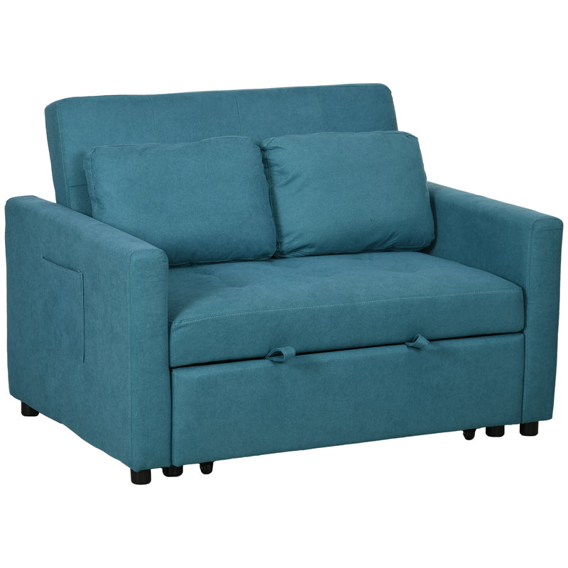 HOMCOM 2 Seater Sofa Bed Convertible Bed Settee With Cushions, Pockets, Blue