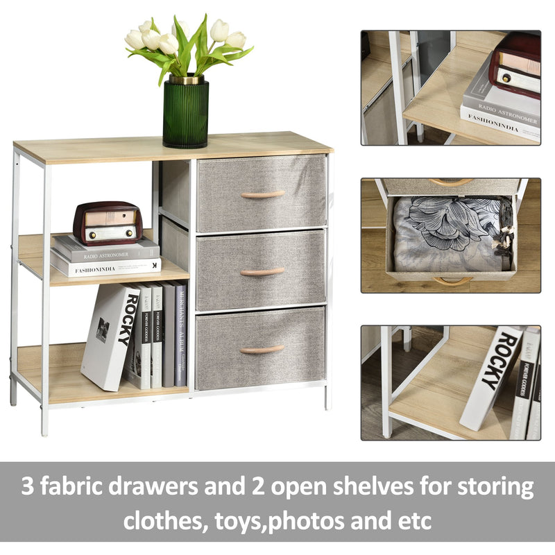 Chest of Drawers Storage  Dresser Cabinet Organizer with 3 Fabric Drawers and 2 Display Shelves for Living Room Bedroom Hallway Beige Organizer