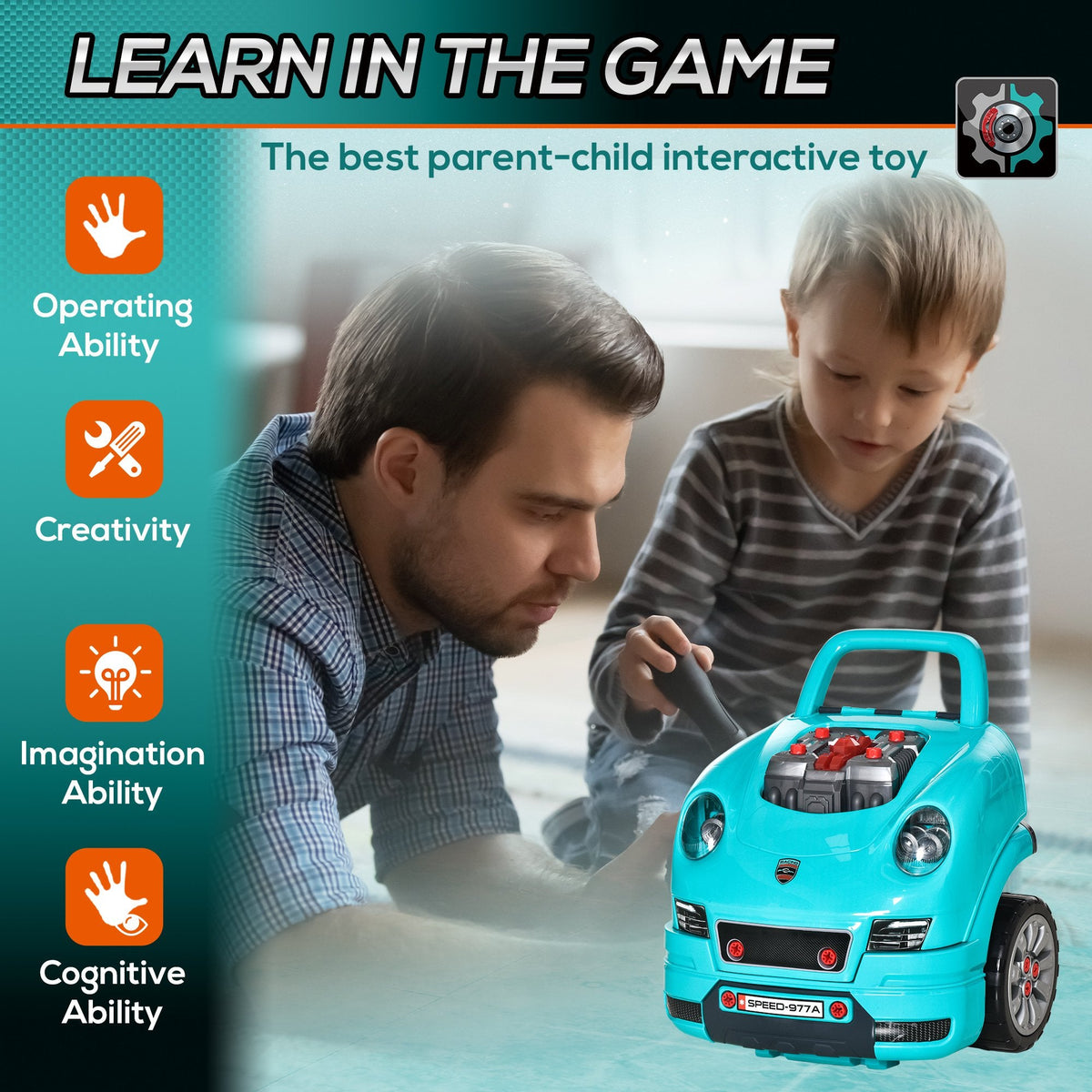 HOMCOM Kids Truck Engine Toy Set with Horn Light Car Key for Ages