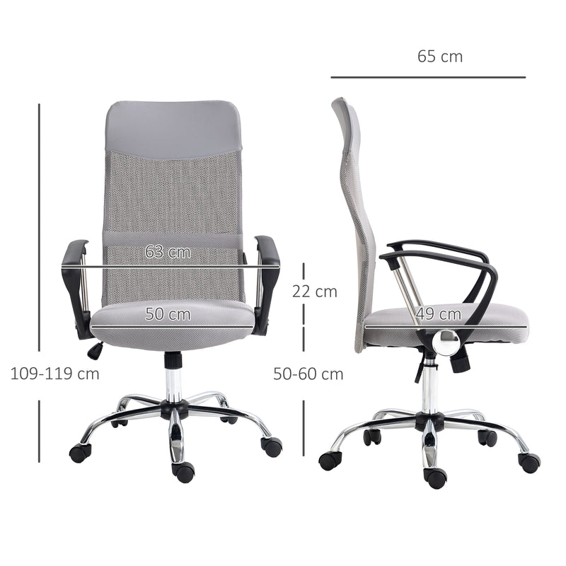 HOMCOM Executive Office Chair High Back Mesh Back Seat Desk Chairs, Light Grey