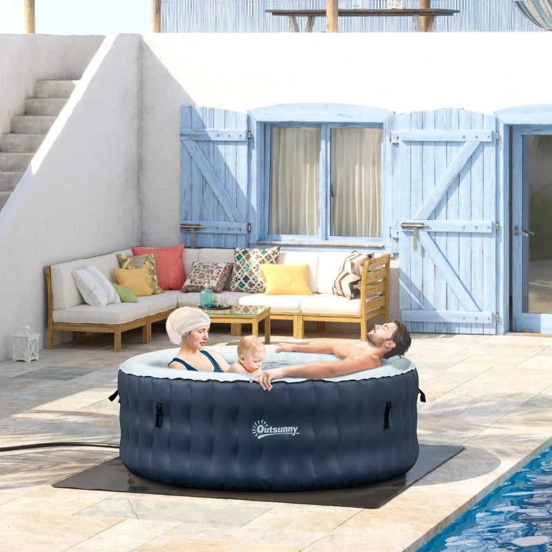 Outsunny Inflatable Hot Tub Spa Round with Cover for 4-6 People 195cm - Dark Blue