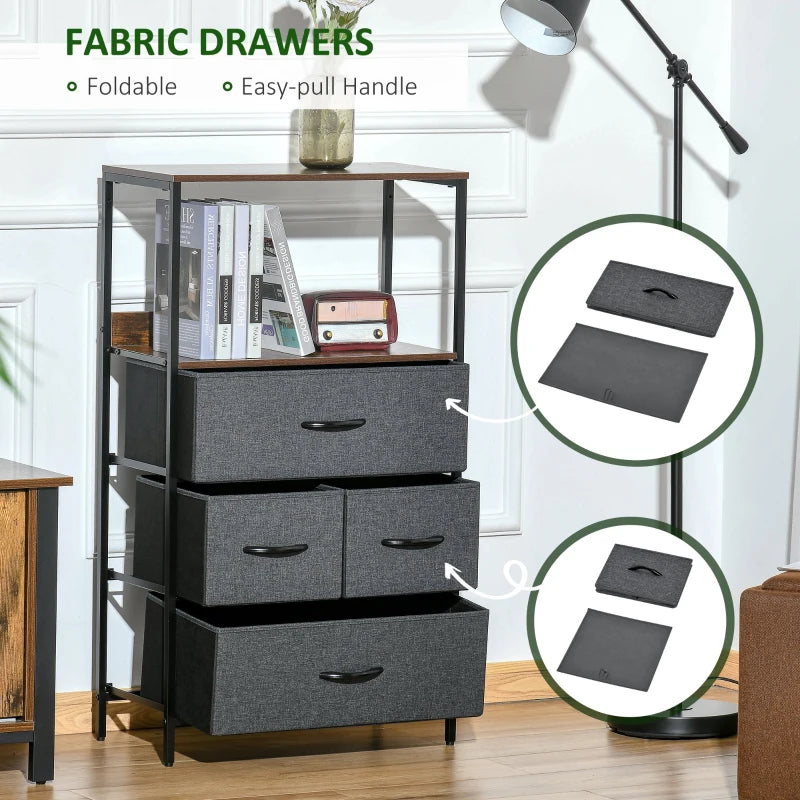 HOMCOM Fabric Chest of Drawers Storage Unit 58x29x103cm - Black