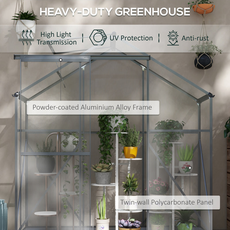 Outsunny 6 x 2.5ft Polycarbonate Greenhouse Aluminium Green House, Dark Grey