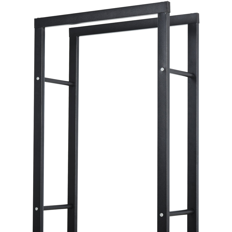 150cm Tall Metal Firewood Log Holder Rack Double Tier w/ Balanced Base Side Rails Indoor Outdoor Traditional Fireplace Log Storage Cradle 150x40cm