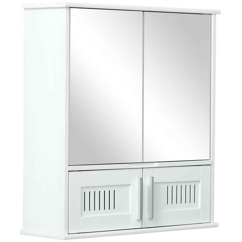 kleankin Bathroom Mirror Cabinet Wall Mounted Storage Cupboard with Double Doors and Adjustable Shelf Bathroom Organizer White Unit Doors