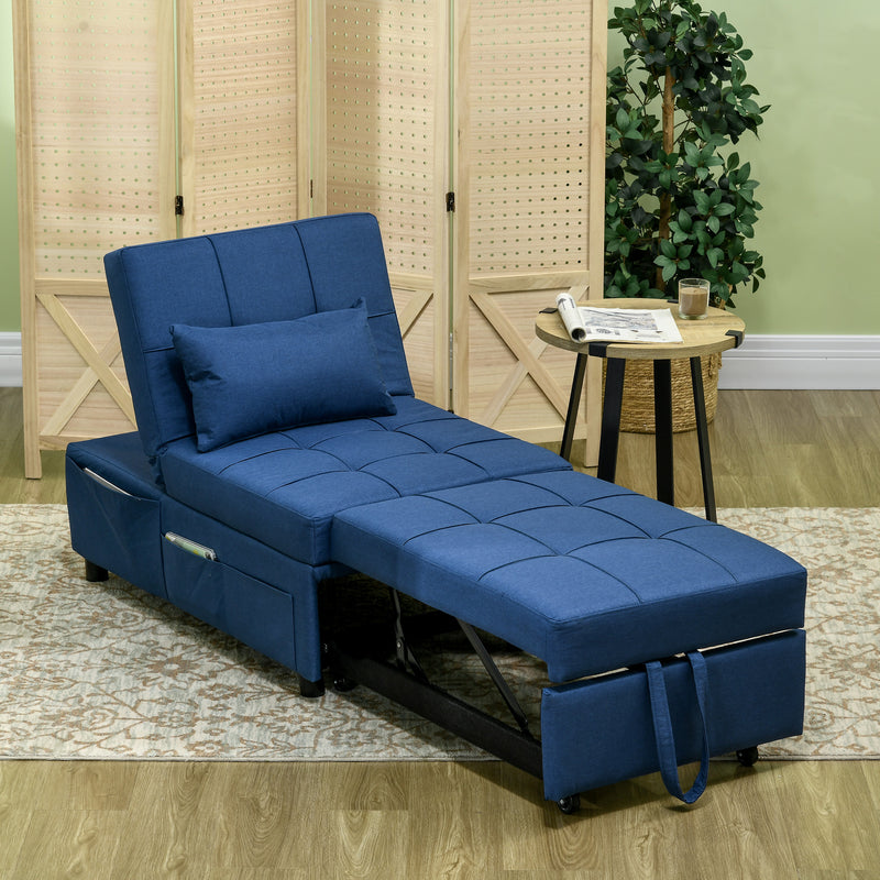 HOMCOM Folding Sofa Bed Adjustable Single Sleeper W/ Pillow Side Pocket, Blue