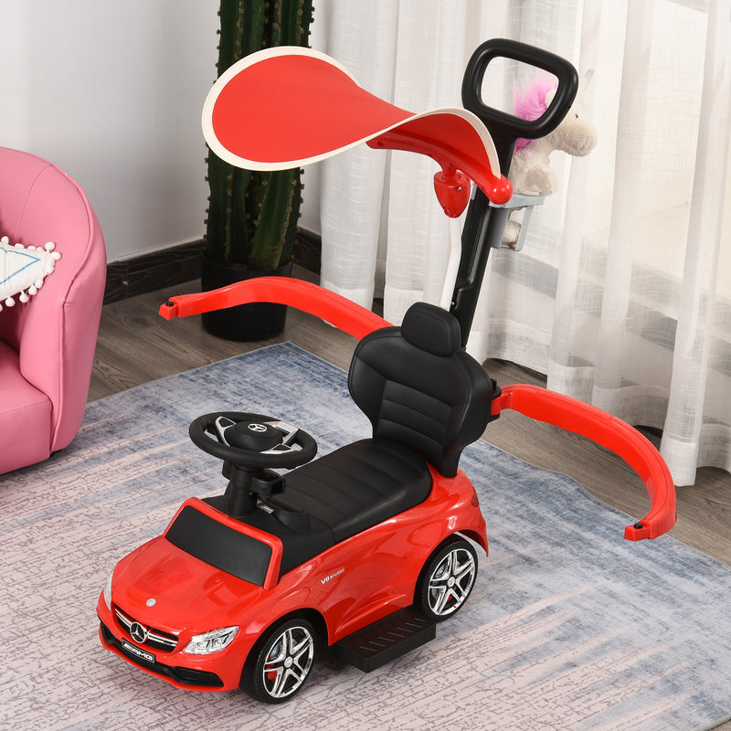 HOMCOM Kids Ride On Push Along Mercedes with Canopy - Red