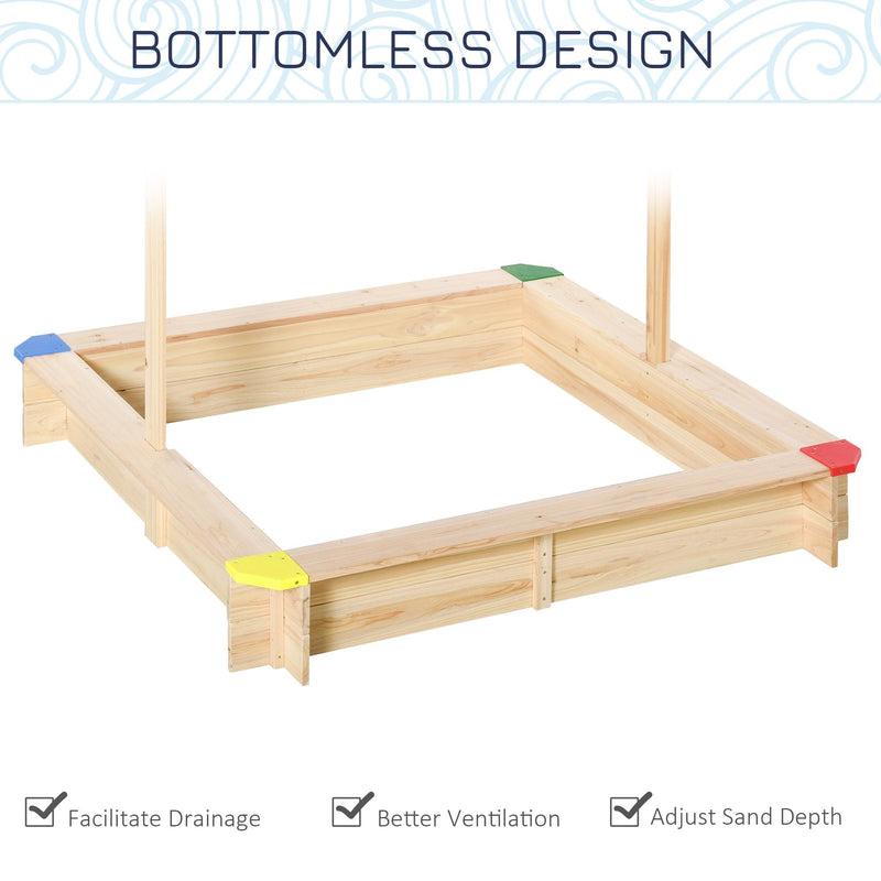 Outsunny Wooden Kids Sandbox Bottom-less design Blue Canopy