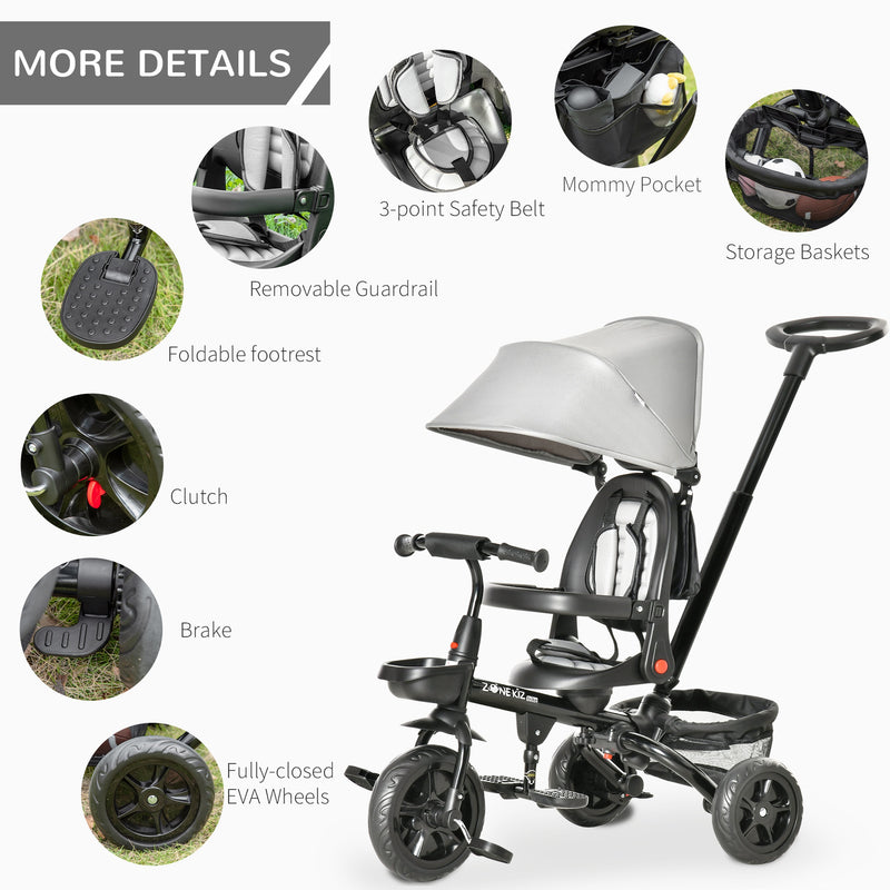 Baby Tricycle 4in1 Stroller with Handle - Grey