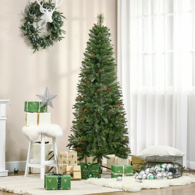 HOMCOM Christmas Tree Slim 5' with Berries