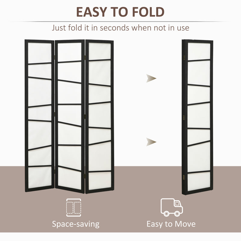 HOMCOM Folding Room Divider 3 Panel Privacy Screen Protector with Wooden Frame