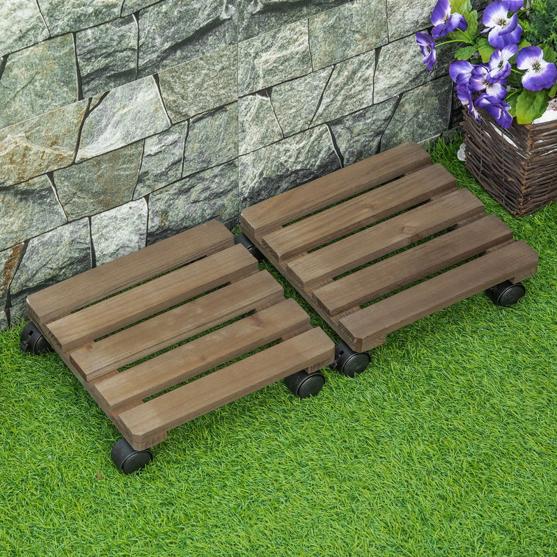 Outsunny 2 Pack Plant Stand with Wheels Mobile Flowerpot Holder for Indoor & Outdoor Use