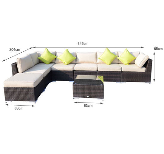 Outsunny 8 Pieces PE Rattan Corner Sofa Set with Thick Cushions, Aluminium Outdoor Rattan Garden Furniture Set with Glass Top Table, No Assembly Required, Mixed Brown