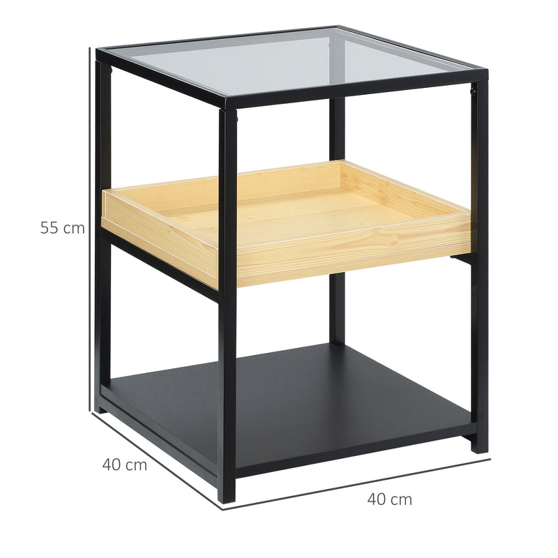 HOMCOM Industrial Side Table with 3-tier Storage Shelves for Living Room