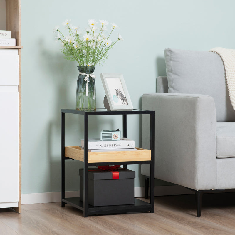 HOMCOM Industrial Side Table with 3-tier Storage Shelves for Living Room