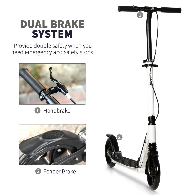 HOMCOM Folding Kick Scooter with Brakes - White