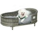 PawHut Wicker Dog Sofa Bed w/ Soft Water-resistant Cushion for Medium Small Dogs