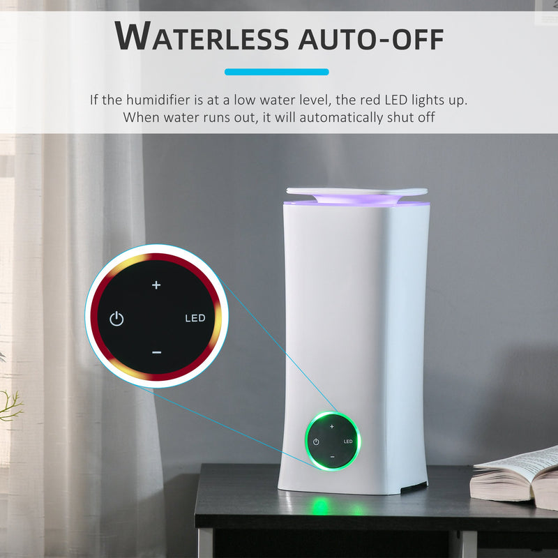 HOMCOM 2L Cool Mist Humidifier Ultrasonic Air Humidifier with 7-Colour Lights, 3 Adjustable Mist Mode, Auto Shut Off, 8-10 Working Hours for Home, White