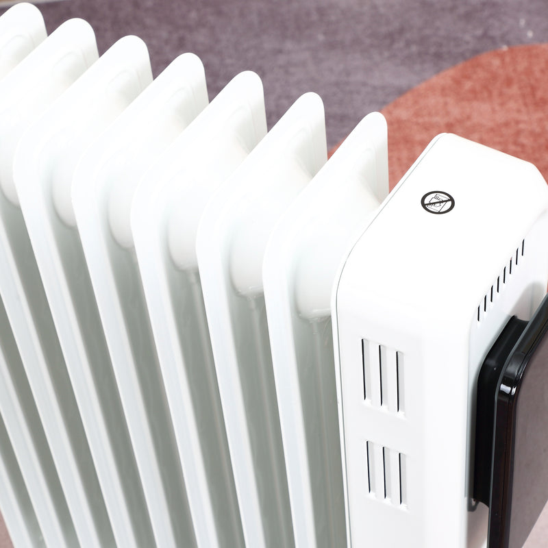 HOMCOM 2180W 9 Fin White Oil Filled Radiator, Portable Heater w/ Timer & Remote Control