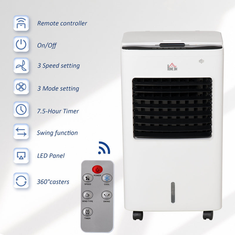 Portable Air Cooler Evaporative Cooler Humidifier with Ice Crystal Box Remote Controller 7.5 Hour Timer 3 Mode 3 Speed Swing and Ice Cooling Function for Bedroom Dorm Office White 9 Settings Fan