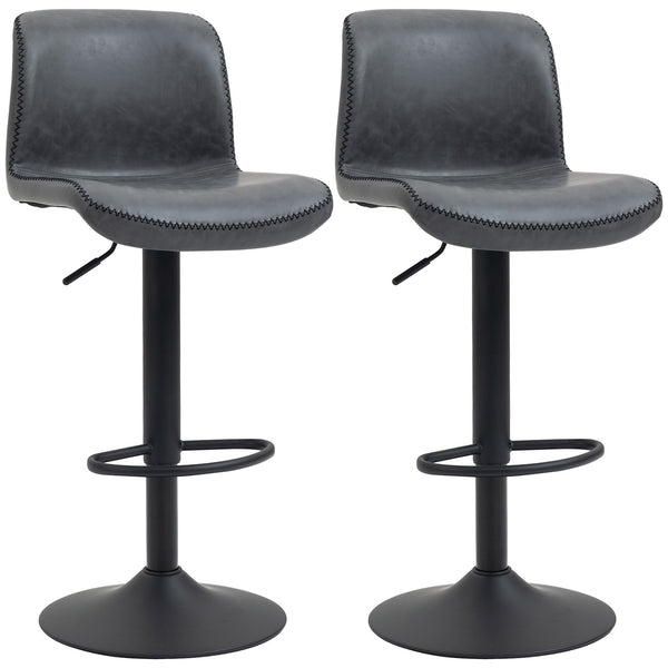HOMCOM Retro Barstools Set Of 2 PU Leather Adjustable Height Swivel Bar Chairs
