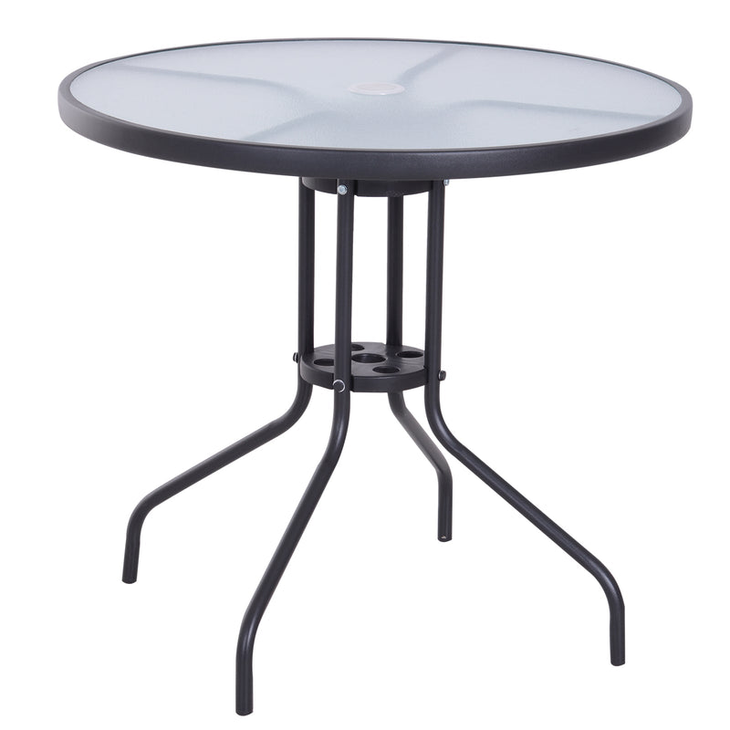 Outsunny Bistro Table  with Parasol Hole, Tempered Glass Top  80cm Diameter Black