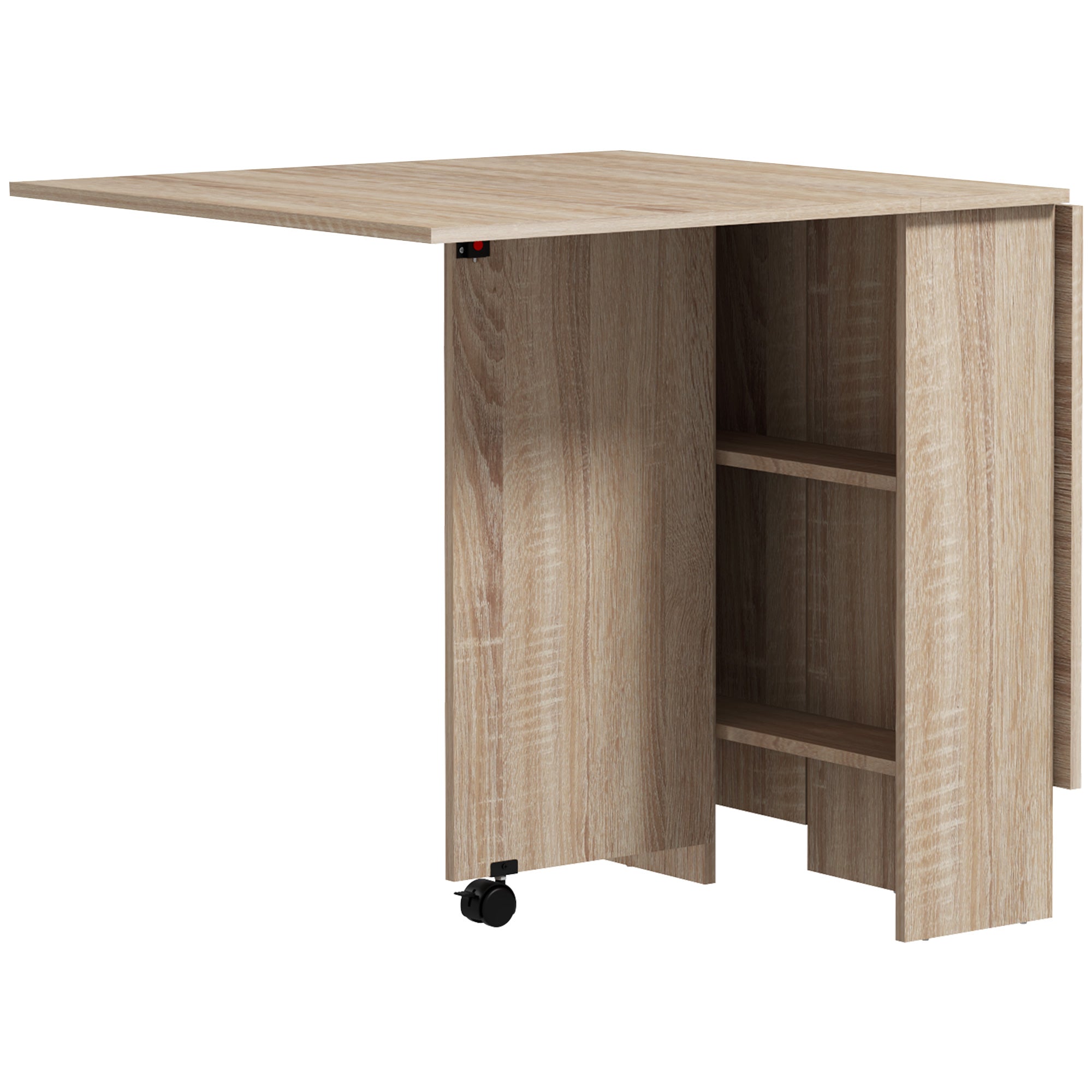 HOMCOM Rolling Drop Leaf Dining Table Folding Kitchen Table with Open