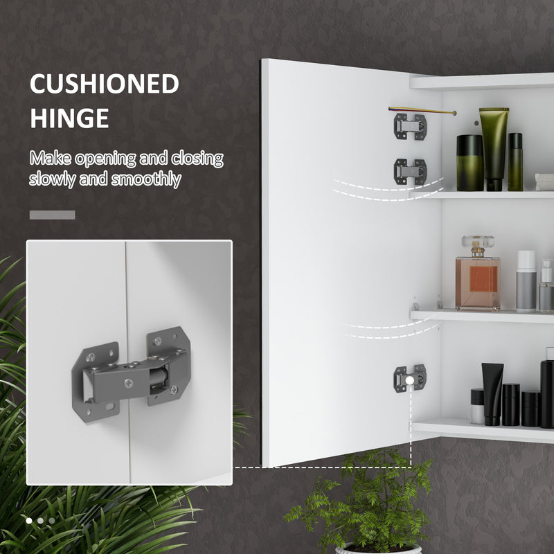 kleankin Wall Mounted Bathroom Storage Cupboard with Mirror, LED Light, USB