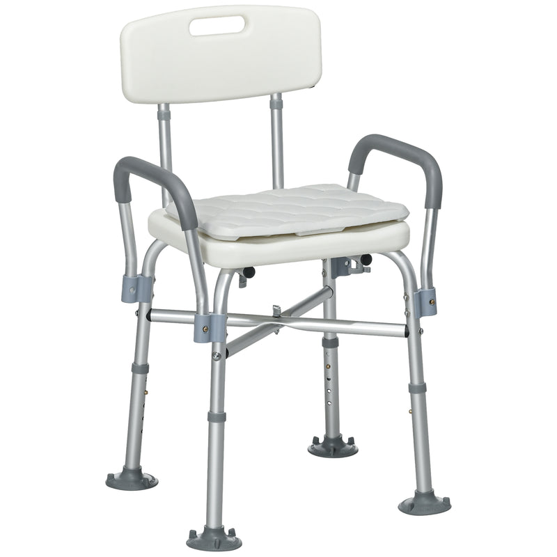 HOMCOM Aluminium Shower Chair with Backs and Arms, Height Adjustable Shower Seat with Removable Padded Cushion, Bath Stool for Seniors, Disabled, Pregnant, White