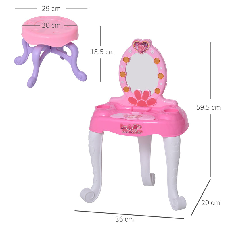 Kids Pretend Play Plastic Vanity Table Set Pink/White