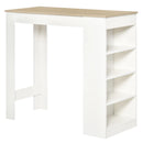 HOMCOM Kitchen Bar Table with Side Shelves - White & Oak