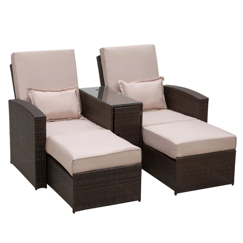 Outsunny Rattan Double Lounge - Brown