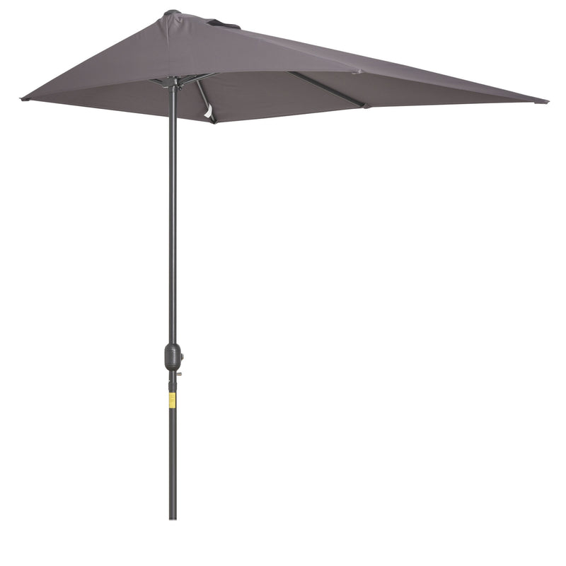 Outsunny 2.3m Garden Balcony Half Round Umbrella Metal Parasol Umbrella Grey