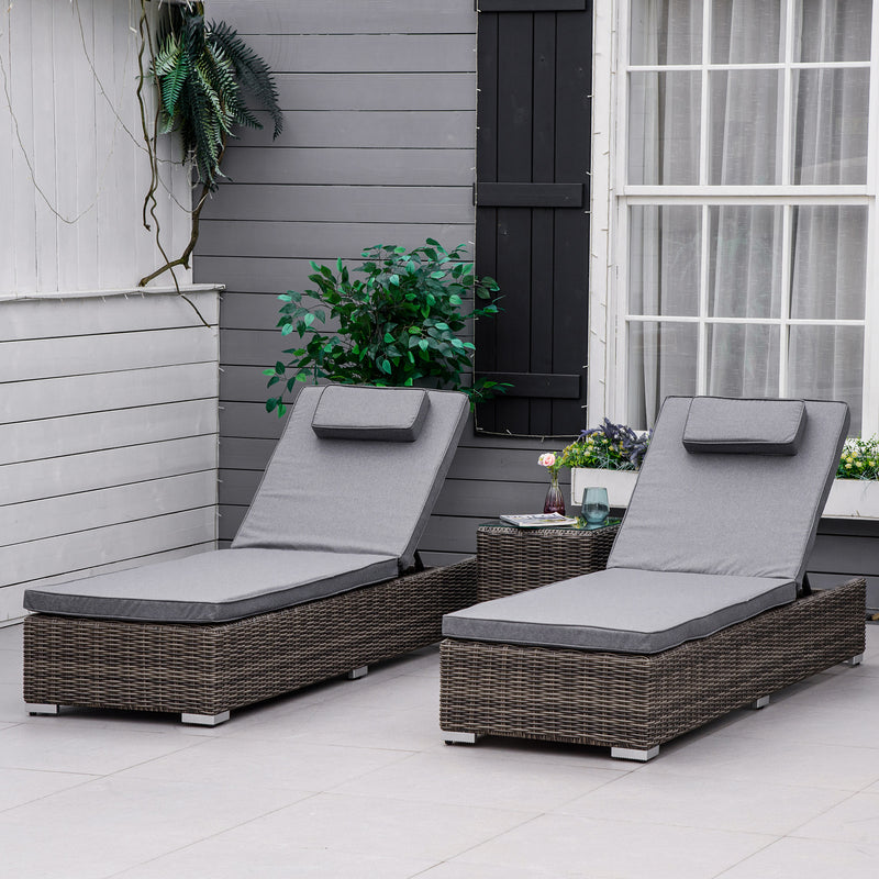 Outsunny 2 Seater Adjustable PE Rattan Wicker Lounge Set Half-Round Wicker Recliner Bed